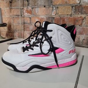 Fila Pink and White High-Top Sneakers with Retro Style